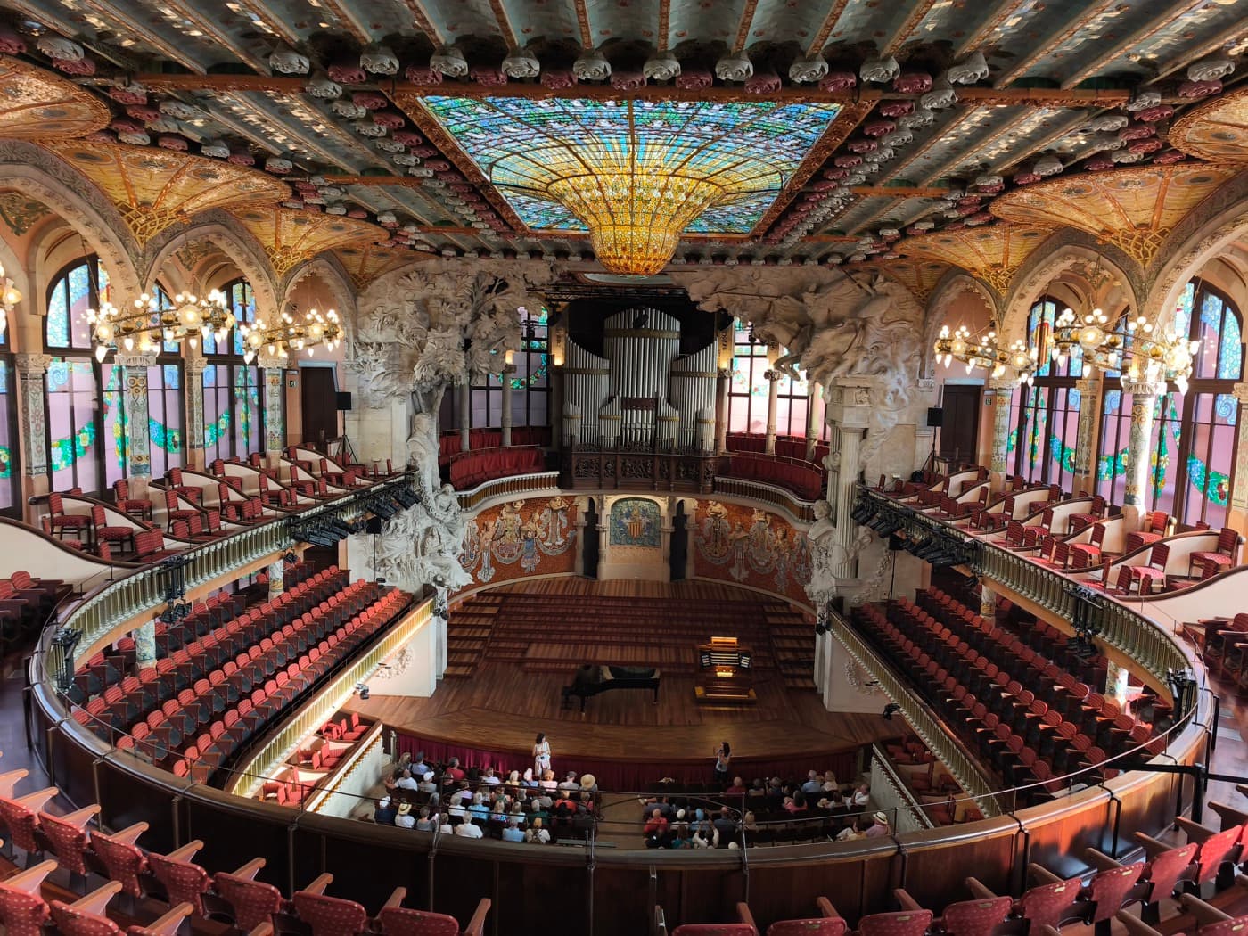 The stained-glass concert hall of the Palau de la Música Catalana in Barcelona