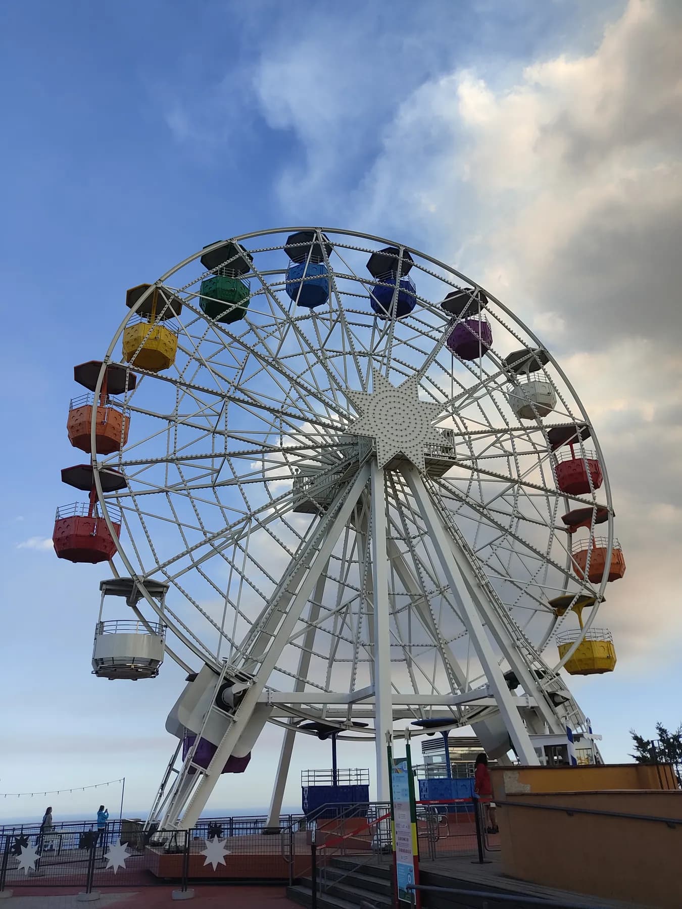 La noria pintada del parque de atracciones del Tibidabo contra el cielo