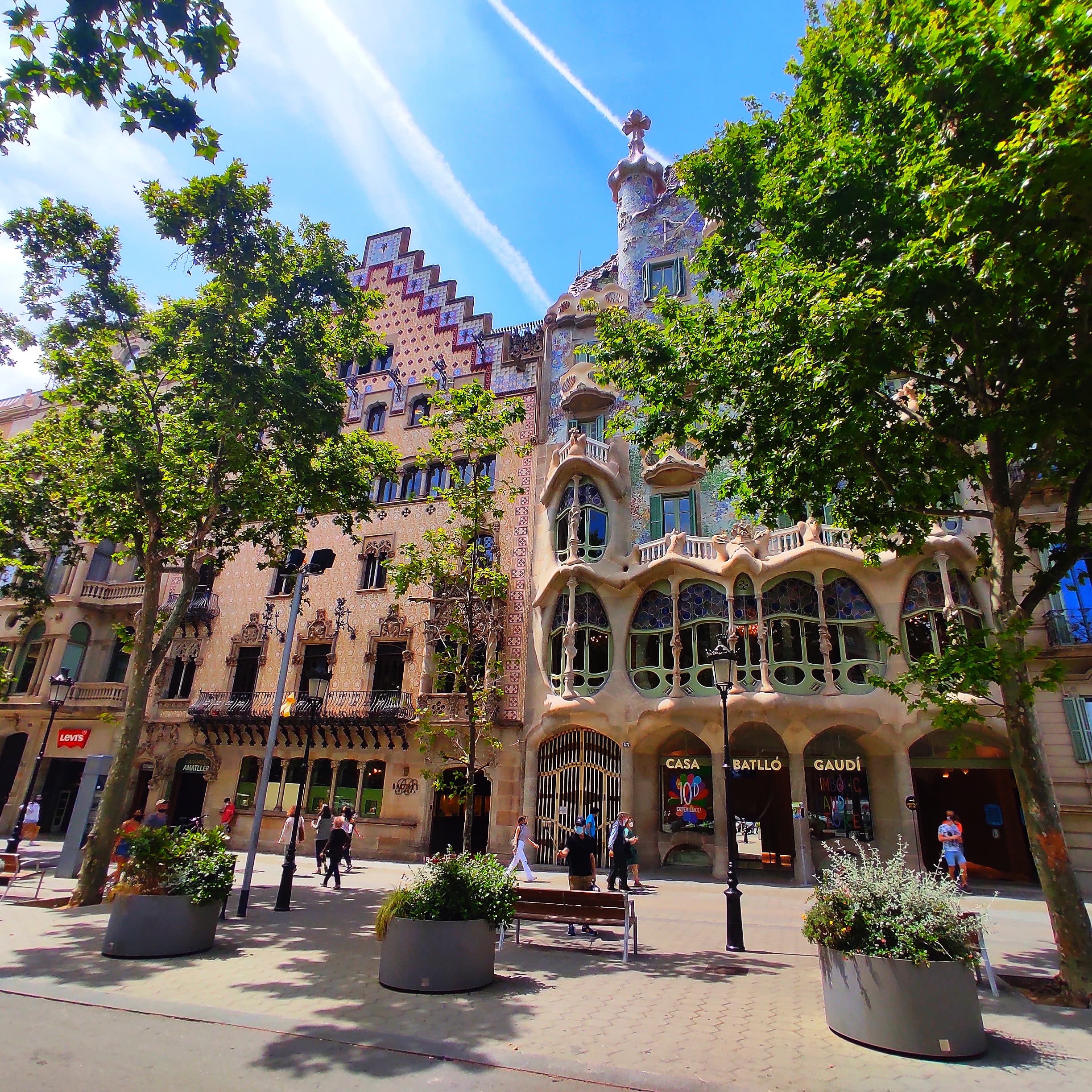 The mosaic façade and balconies of Casa Batlló on Passeig de Gràcia