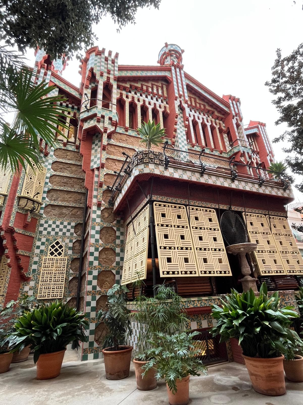The tiled façade of Casa Vicens in the Gràcia district of Barcelona
