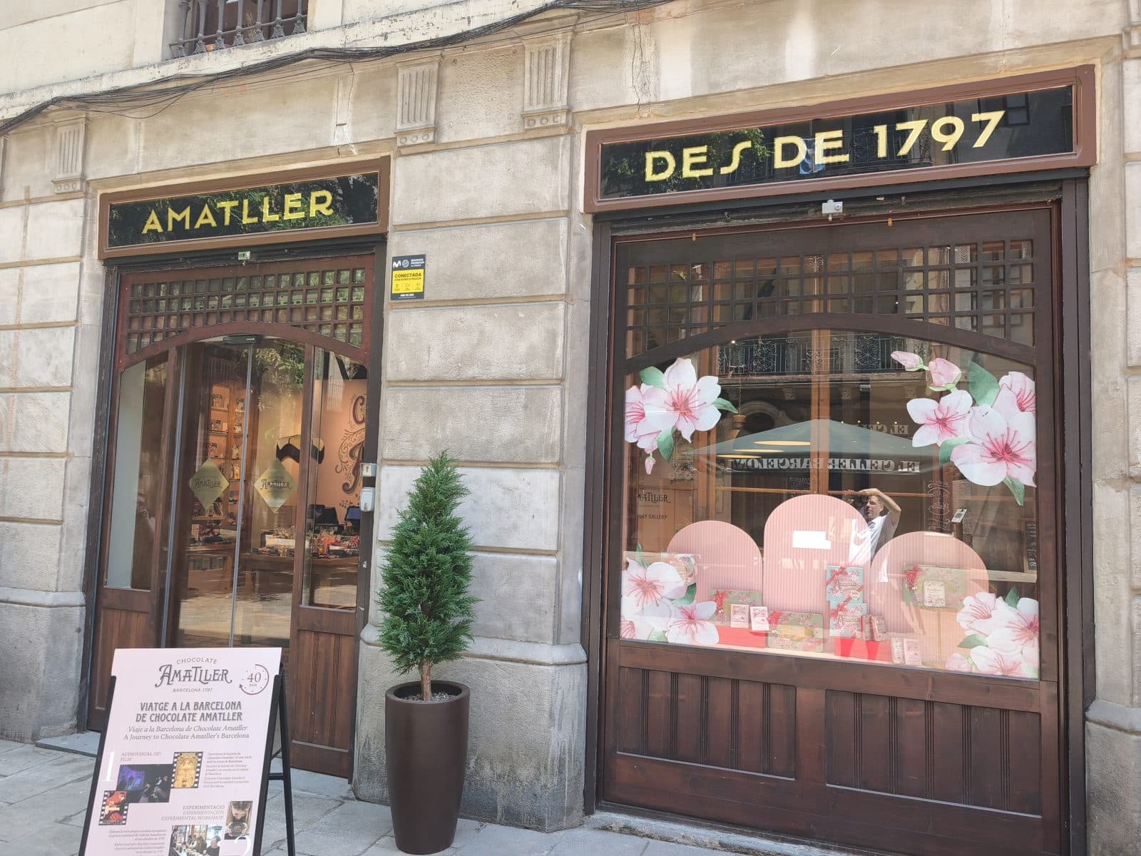 The Casa Amatller chocolate shop, its sign reading “des de 1797”