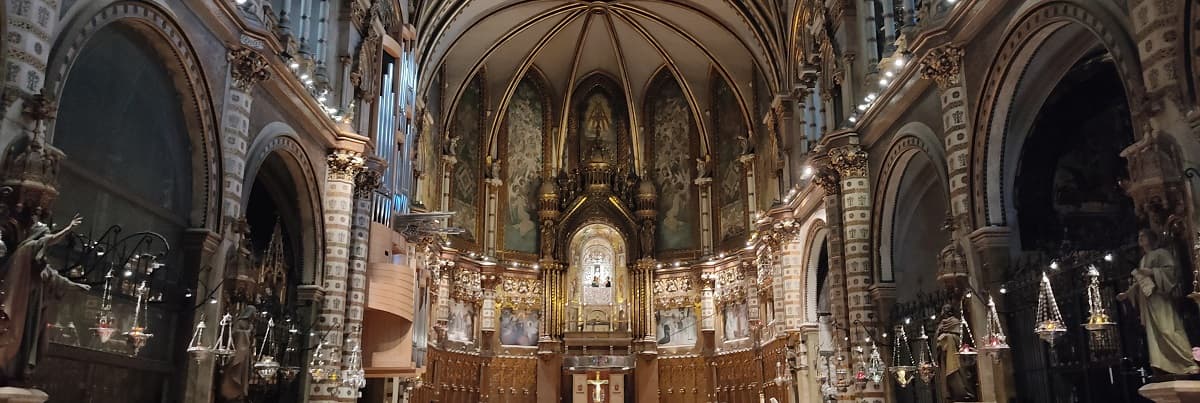 The basilica of Montserrat, with the Black Madonna above the high altar