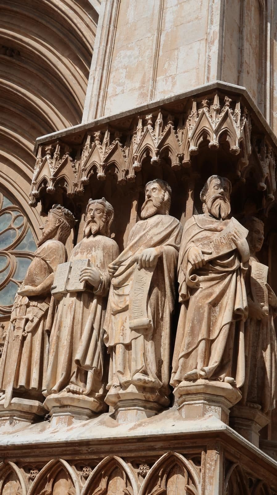 Gothic portal sculptures of the apostles on Tarragona Cathedral