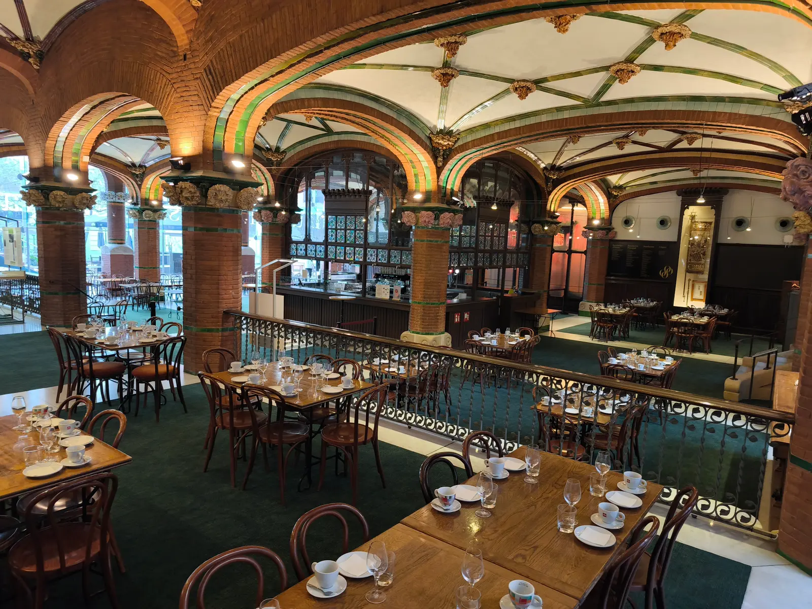 The Modernista foyer café, its arches and columns worked in tile and brick