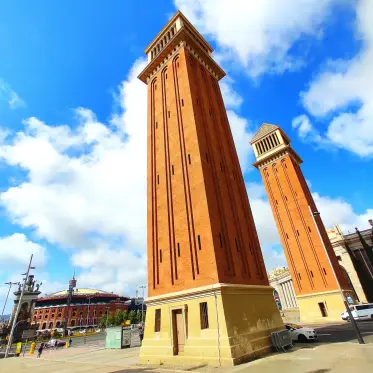 The Venetian towers marking the entrance at Plaça d’Espanya