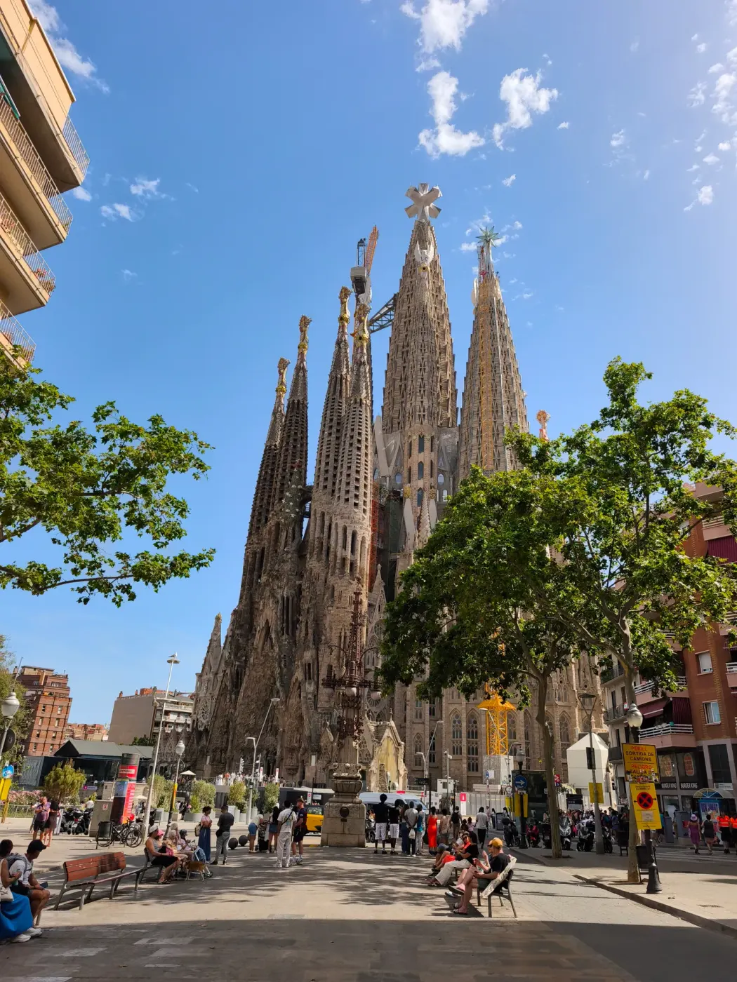 The Nativity facade of the Sagrada Família seen from the street