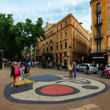 Joan Miró’s circular pavement mosaic at Pla de l’Os on La Rambla