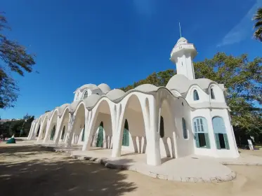 The white parabolic arches of the Masia Freixa in Terrassa