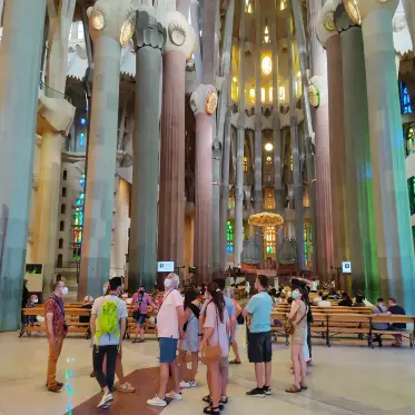 Visitants entre les columnes de la nau