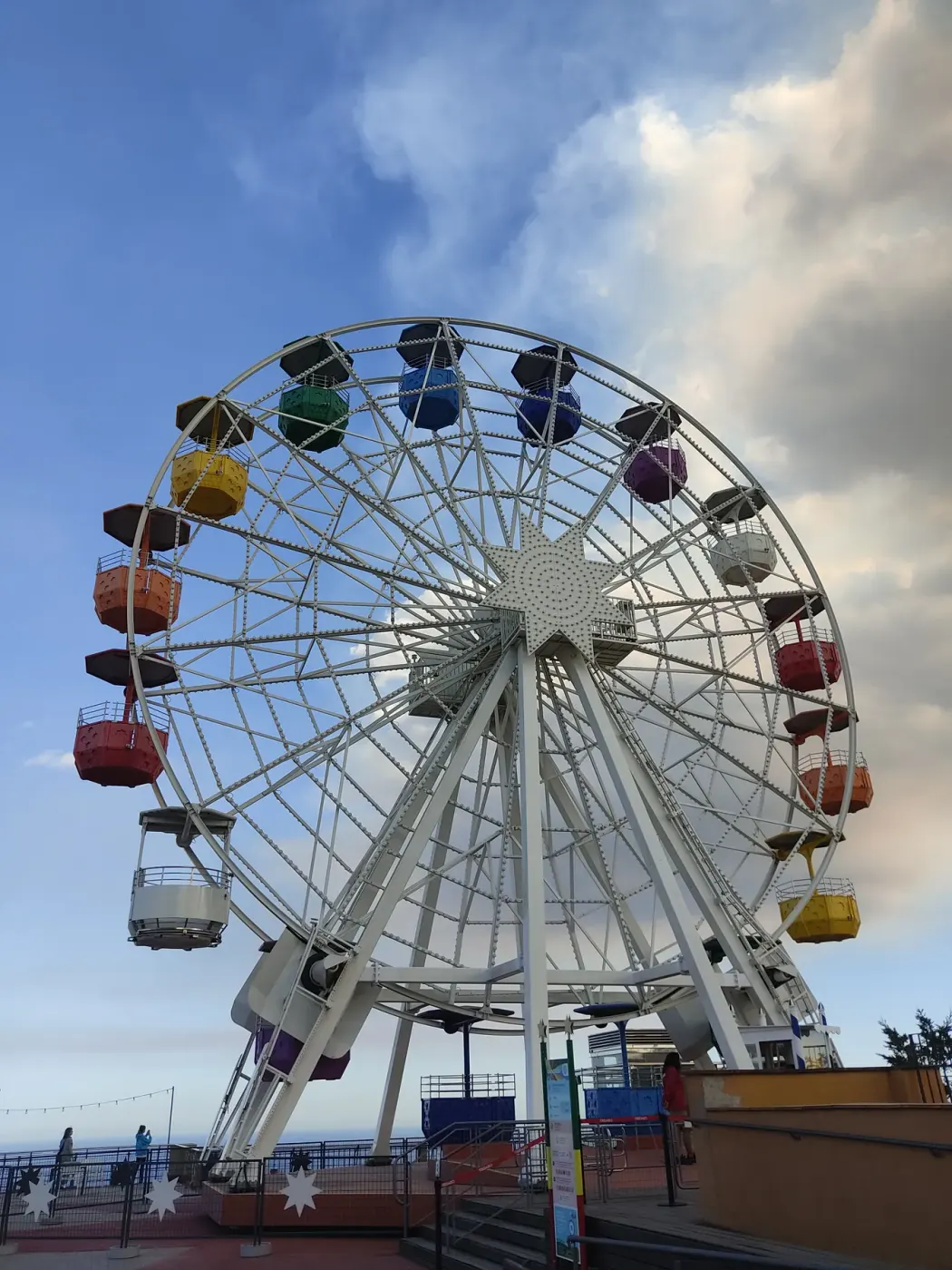 La noria pintada del parque de atracciones del Tibidabo contra el cielo
